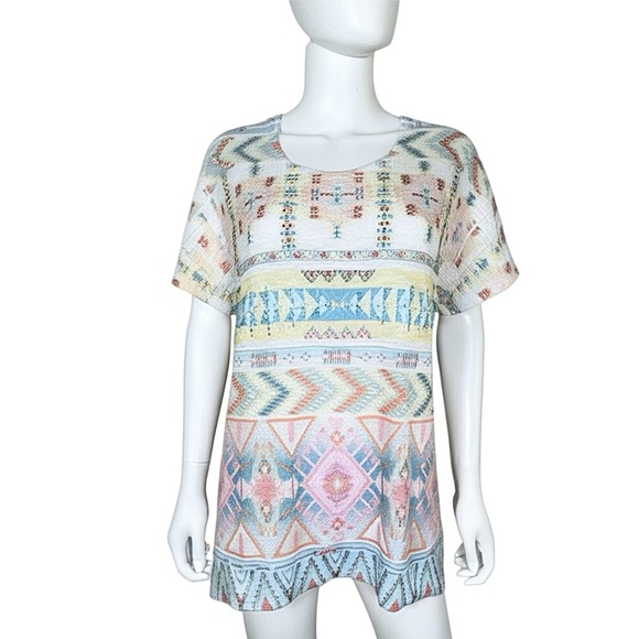 Vocal Colorful Geometric Southwestern Patterned Embellished Knit Top - Picture 1 of 6
